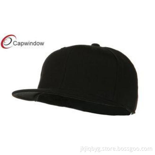 Black Big Size Premium Fitted Flat Brim Baseball Hats with